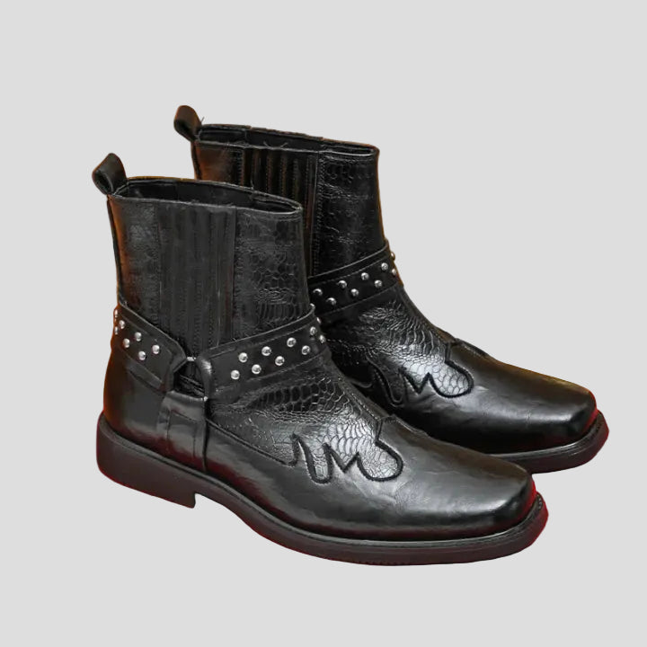 Men's Cowboy Boots with Side Zip | Harness Strap