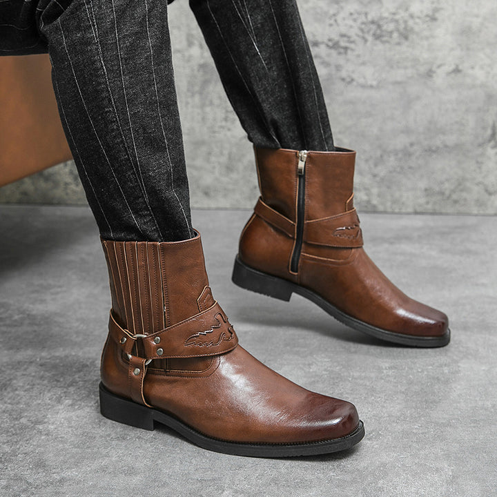 Men's Cowboy Boots with Side Zip | Harness Strap