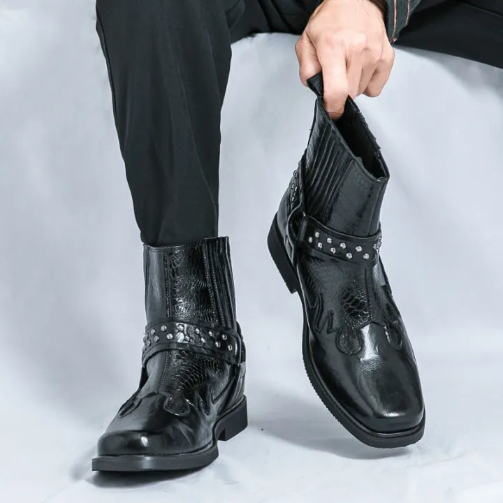 Men's Cowboy Boots with Side Zip | Harness Strap