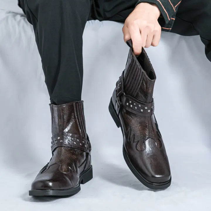 Men's Cowboy Boots with Side Zip | Harness Strap