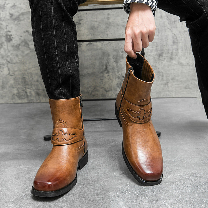 Men's Cowboy Boots with Side Zip | Harness Strap