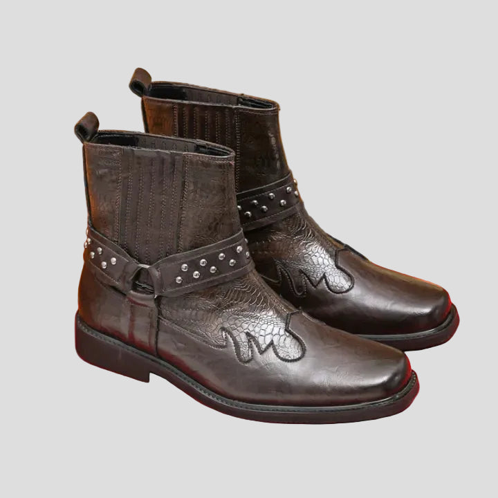 Men's Cowboy Boots with Side Zip | Harness Strap