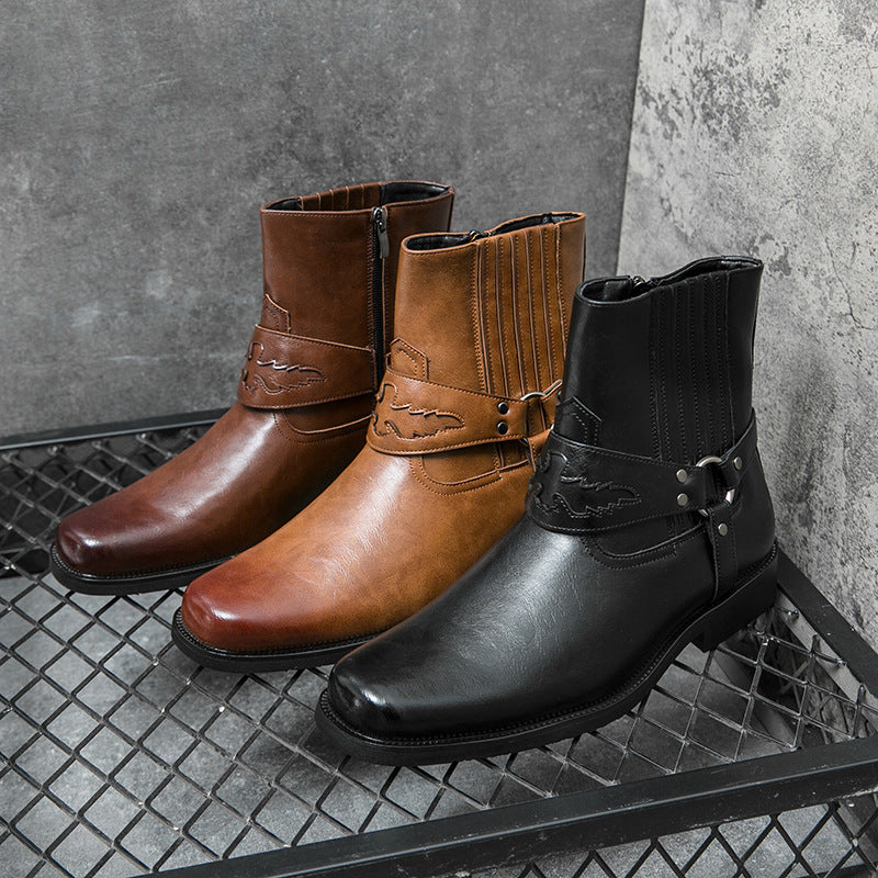 Men's Cowboy Boots with Side Zip | Harness Strap