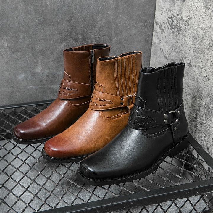 Men's Cowboy Boots with Side Zip | Harness Strap