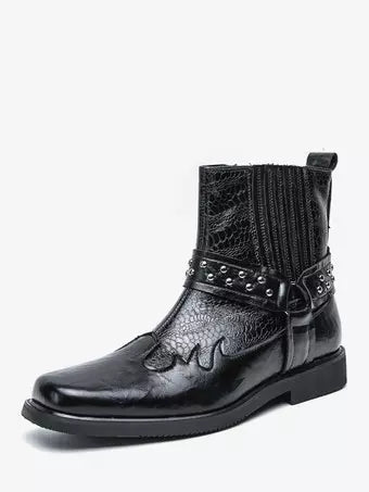 Men's Cowboy Boots with Side Zip | Harness Strap