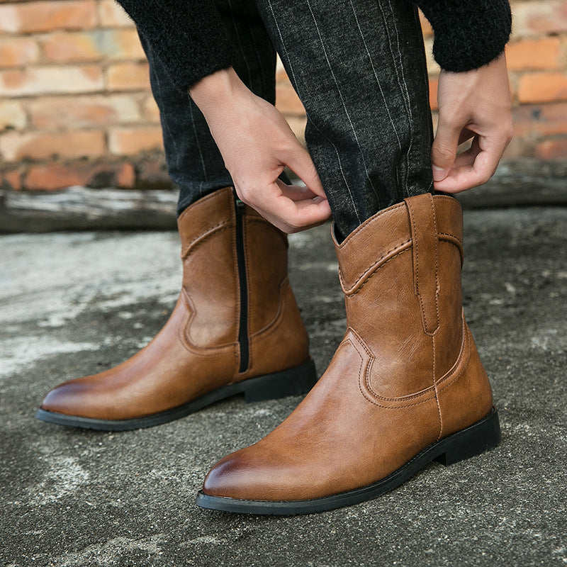 Men's Cowboy Boots with Side Zip | Pointed Toe