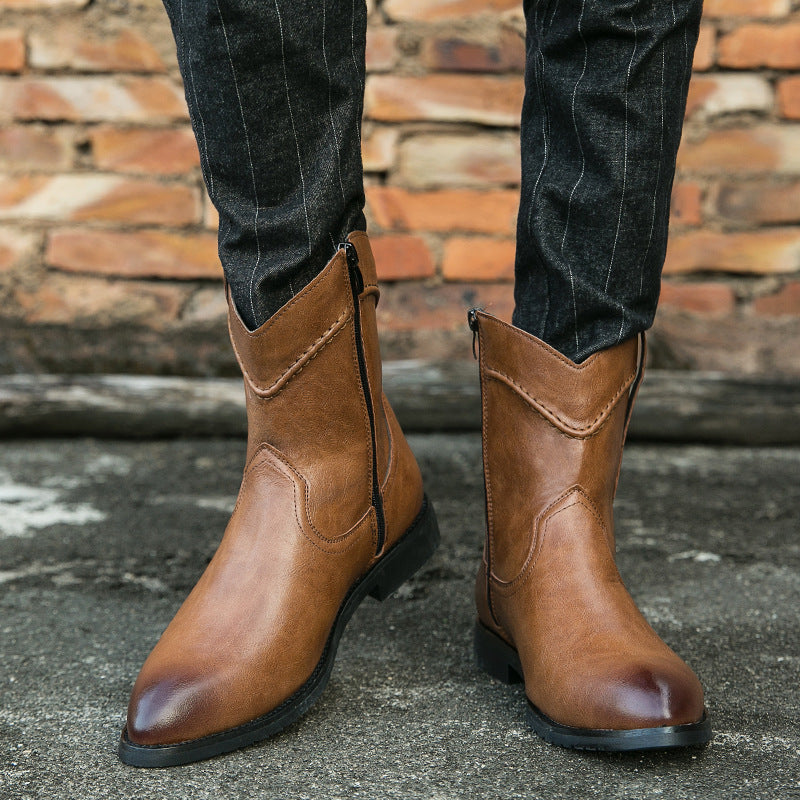 Men's Cowboy Boots with Side Zip | Pointed Toe