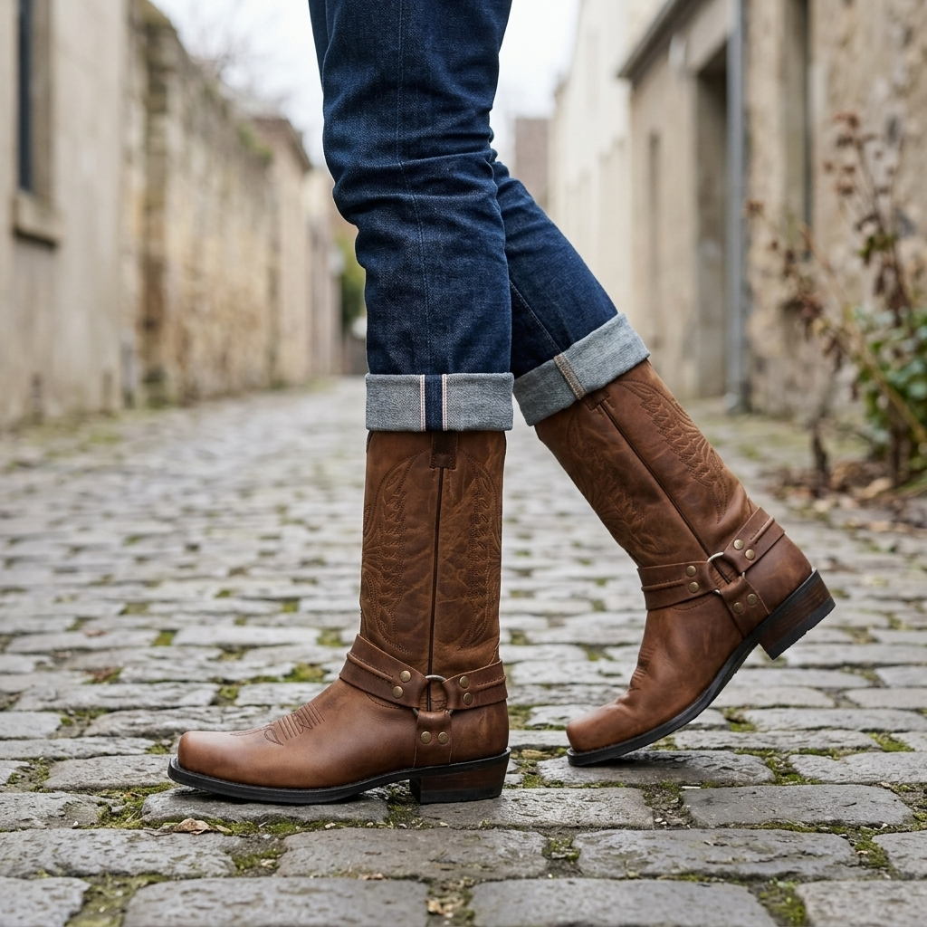 Men's Cowboy Boots with Square Toe & Stitched Shaft | Western Style