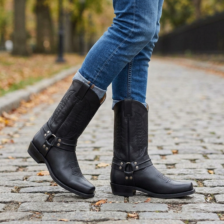 Men's Cowboy Boots with Square Toe & Stitched Shaft | Western Style