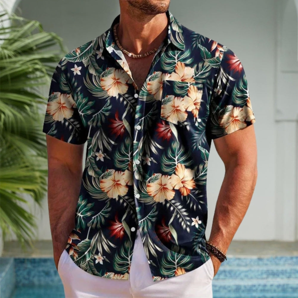 Men's Hawaiian Shirt with Short-Sleeve & Button-Up | Floral