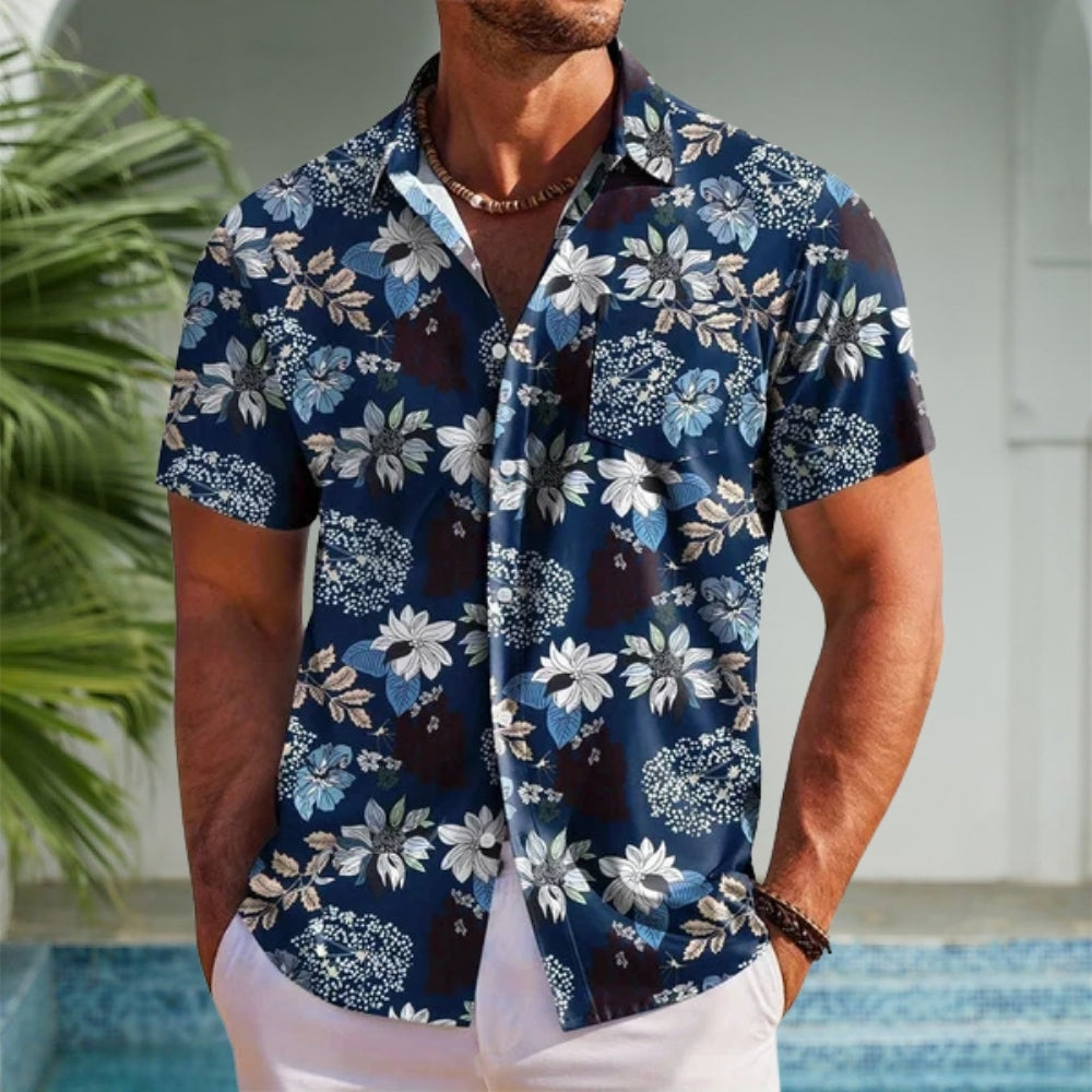 Men's Hawaiian Shirt with Short-Sleeve & Button-Up | Floral
