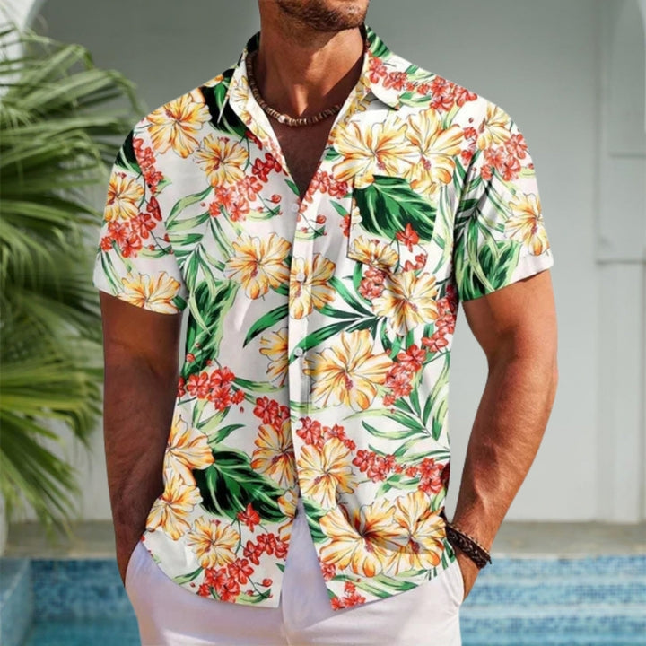 Men's Hawaiian Shirt with Short-Sleeve & Button-Up | Floral