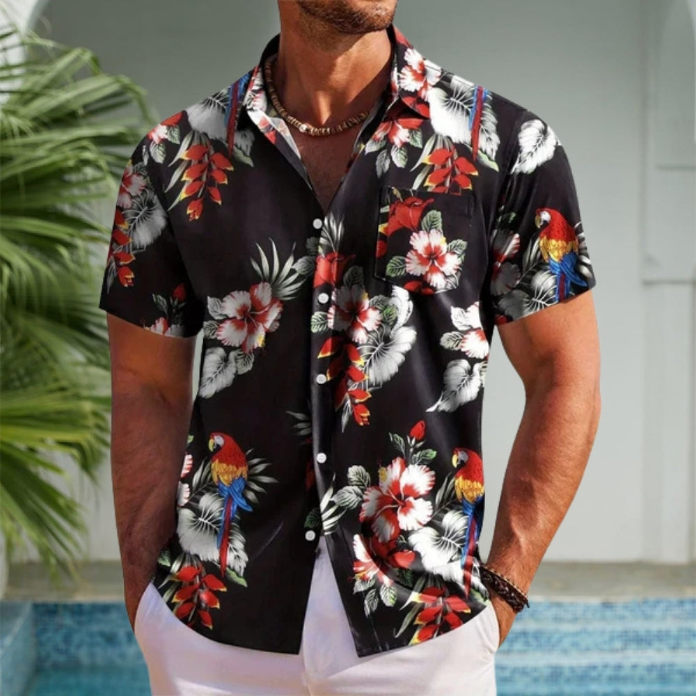 Men's Hawaiian Shirt with Short-Sleeve & Button-Up | Floral