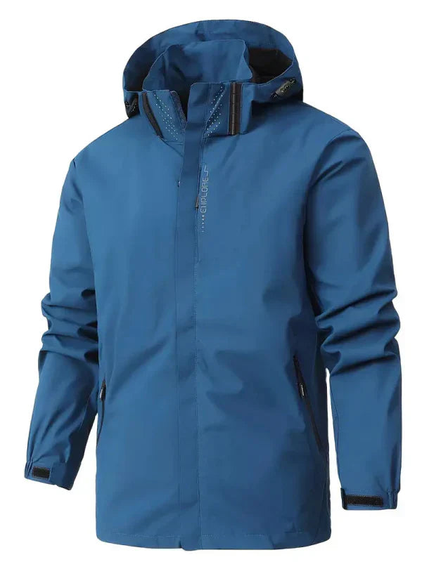 Men's Hooded Rain Jacket with Zip & Pockets | Outdoor