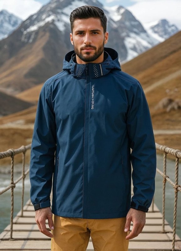 Men's Hooded Rain Jacket with Zip & Pockets | Outdoor