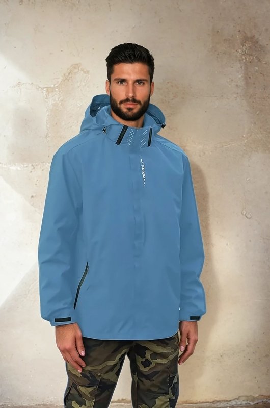 Men's Hooded Rain Jacket with Zip & Pockets | Outdoor