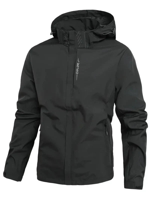 Men's Hooded Rain Jacket with Zip & Pockets | Outdoor