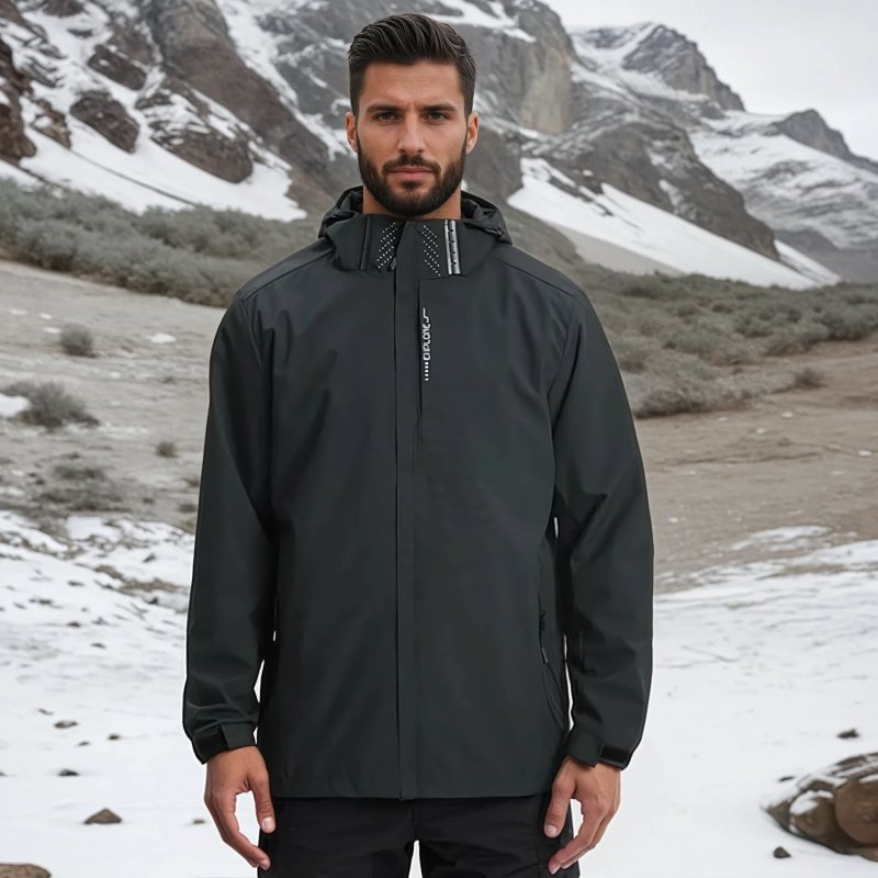 Men's Hooded Rain Jacket with Zip & Pockets | Outdoor