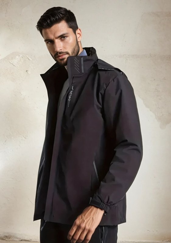 Men's Hooded Rain Jacket with Zip & Pockets | Outdoor