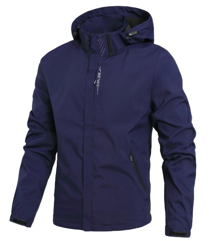 Men's Hooded Rain Jacket with Zip & Pockets | Outdoor