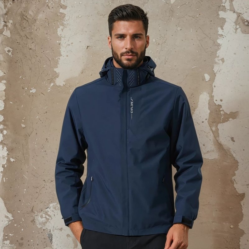 Men's Hooded Rain Jacket with Zip & Pockets | Outdoor