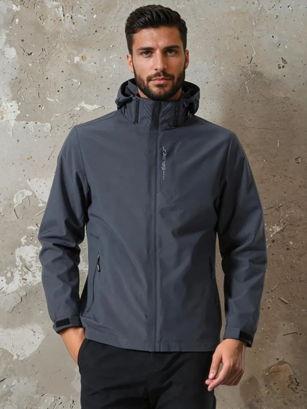 Men's Hooded Rain Jacket with Zip & Pockets | Outdoor