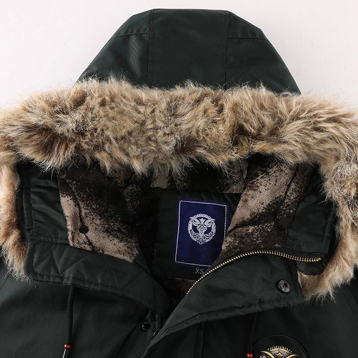 Men's Hooded Winter Jacket with Fluffy Trim & Zip Pockets | Bomber