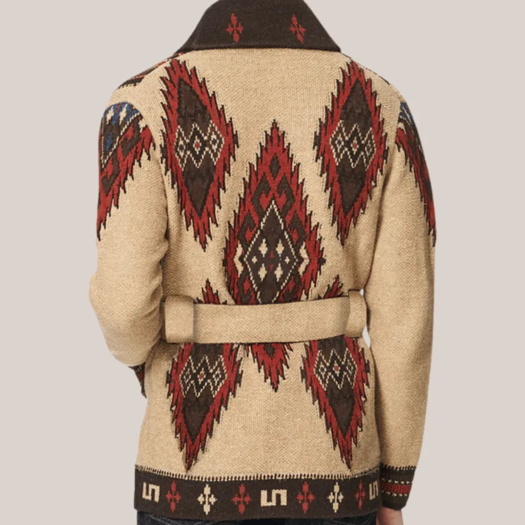 Men's Knit Cardigan with Aztec Pattern | Shawl Collar