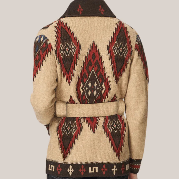 Men's Knit Cardigan with Aztec Pattern | Shawl Collar