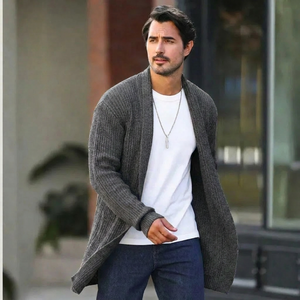 Men's Knit Cardigan with Shawl Collar | Open Front