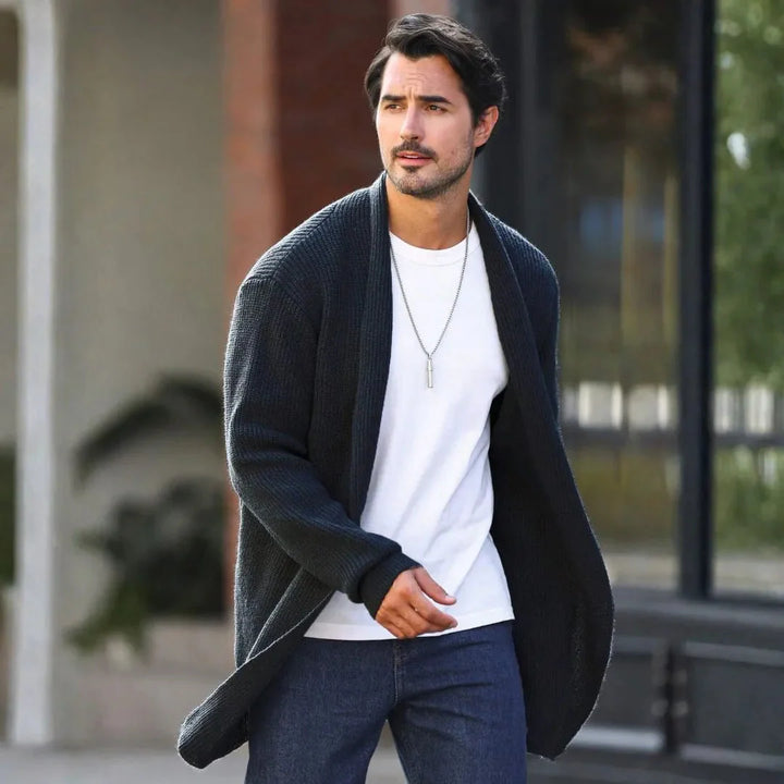 Men's Knit Cardigan with Shawl Collar | Open Front