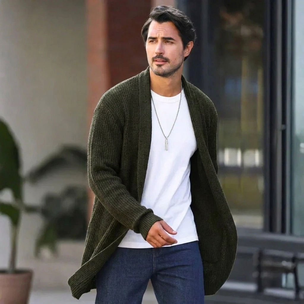 Men's Knit Cardigan with Shawl Collar | Open Front