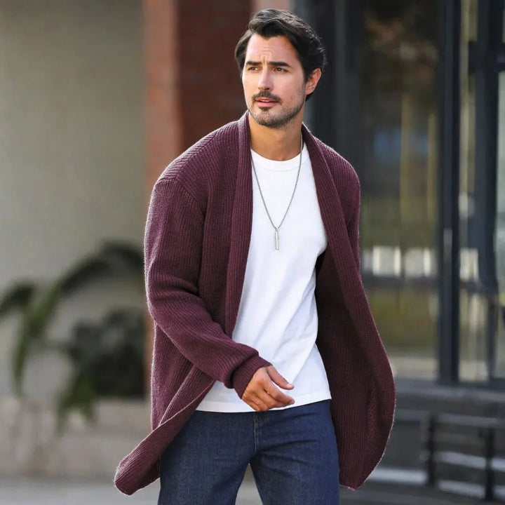 Men's Knit Cardigan with Shawl Collar | Open Front