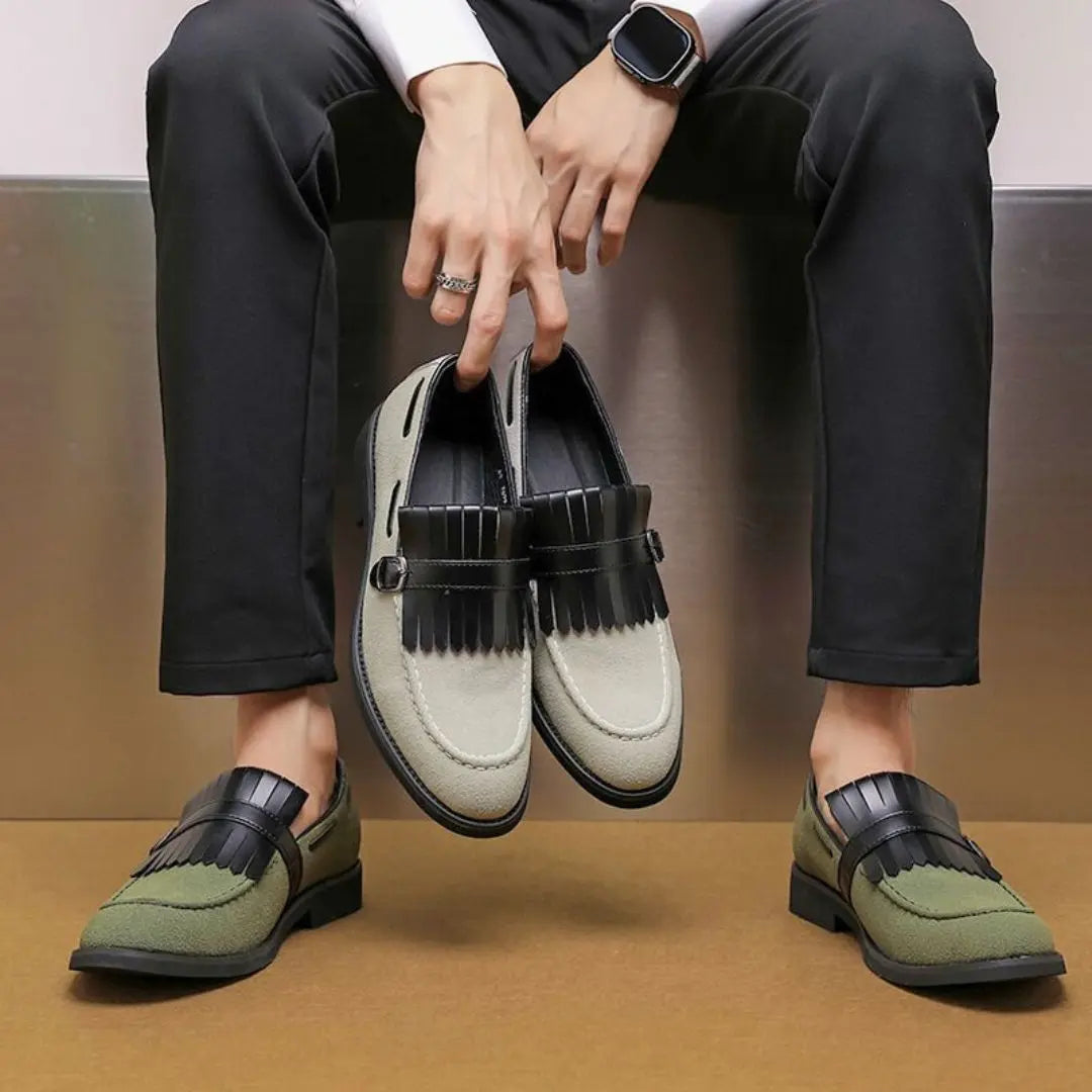 Men's Loafers with Kiltie Fringe & Buckle Strap | Slip On Dress