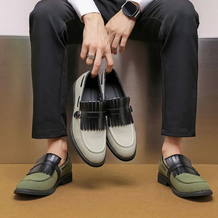 Men's Loafers with Kiltie Fringe & Buckle Strap | Slip On Dress