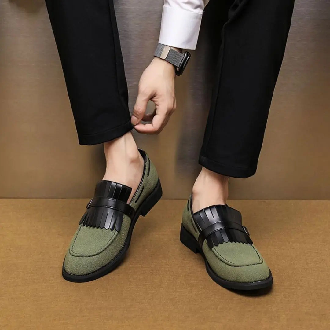 Men's Loafers with Kiltie Fringe & Buckle Strap | Slip On Dress