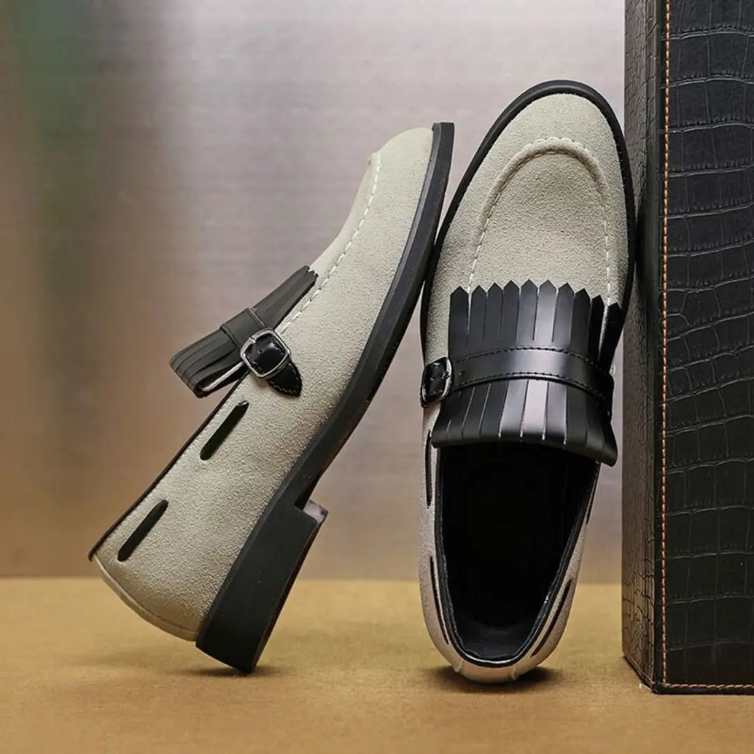 Men's Loafers with Kiltie Fringe & Buckle Strap | Slip On Dress