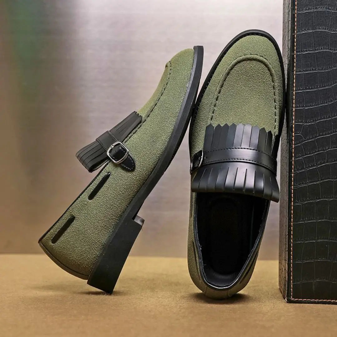 Men's Loafers with Kiltie Fringe & Buckle Strap | Slip On Dress