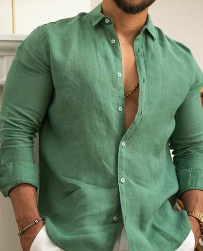 Men’s Long Sleeve Shirt with Button Front & Collar | Relaxed
