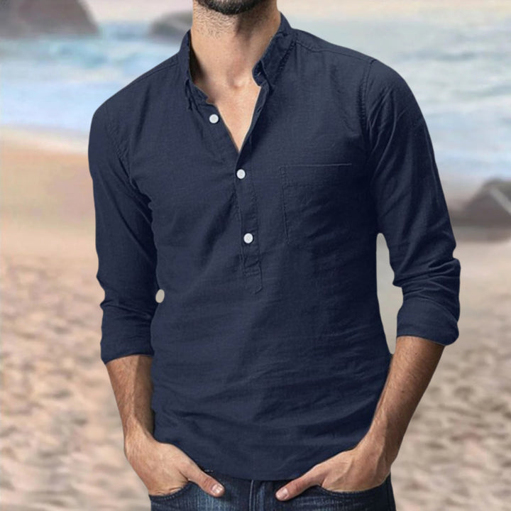 Men’s Long Sleeve Shirt with Half Button & Chest Pocket | Casual