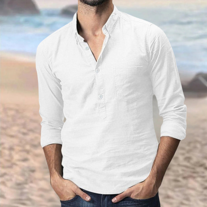 Men’s Long Sleeve Shirt with Half Button & Chest Pocket | Casual