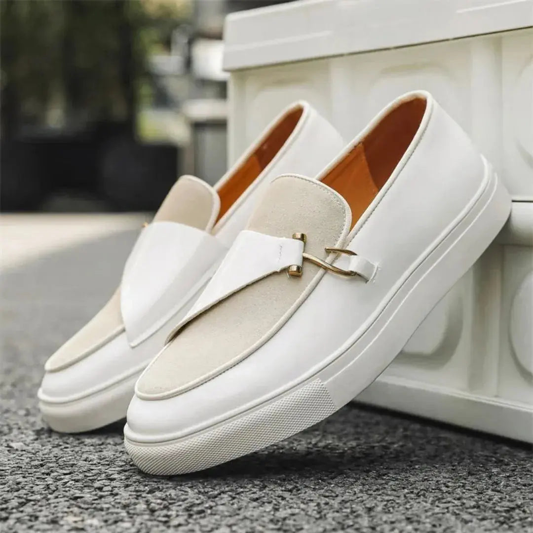 Men's Platform Loafers with Two-Tone Panel & Buckle | Slip-On
