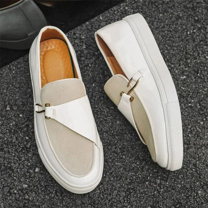 Men's Platform Loafers with Two-Tone Panel & Buckle | Slip-On