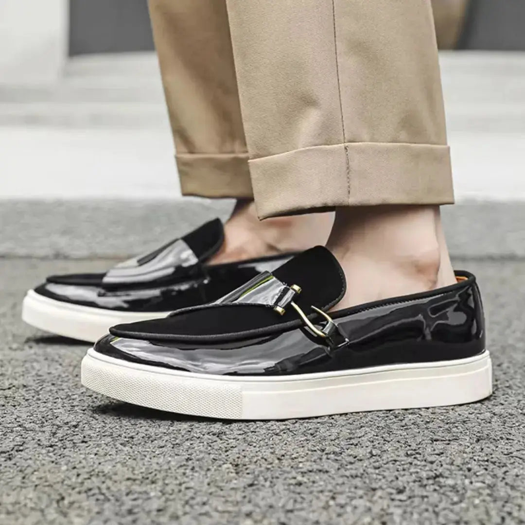 Men's Platform Loafers with Two-Tone Panel & Buckle | Slip-On