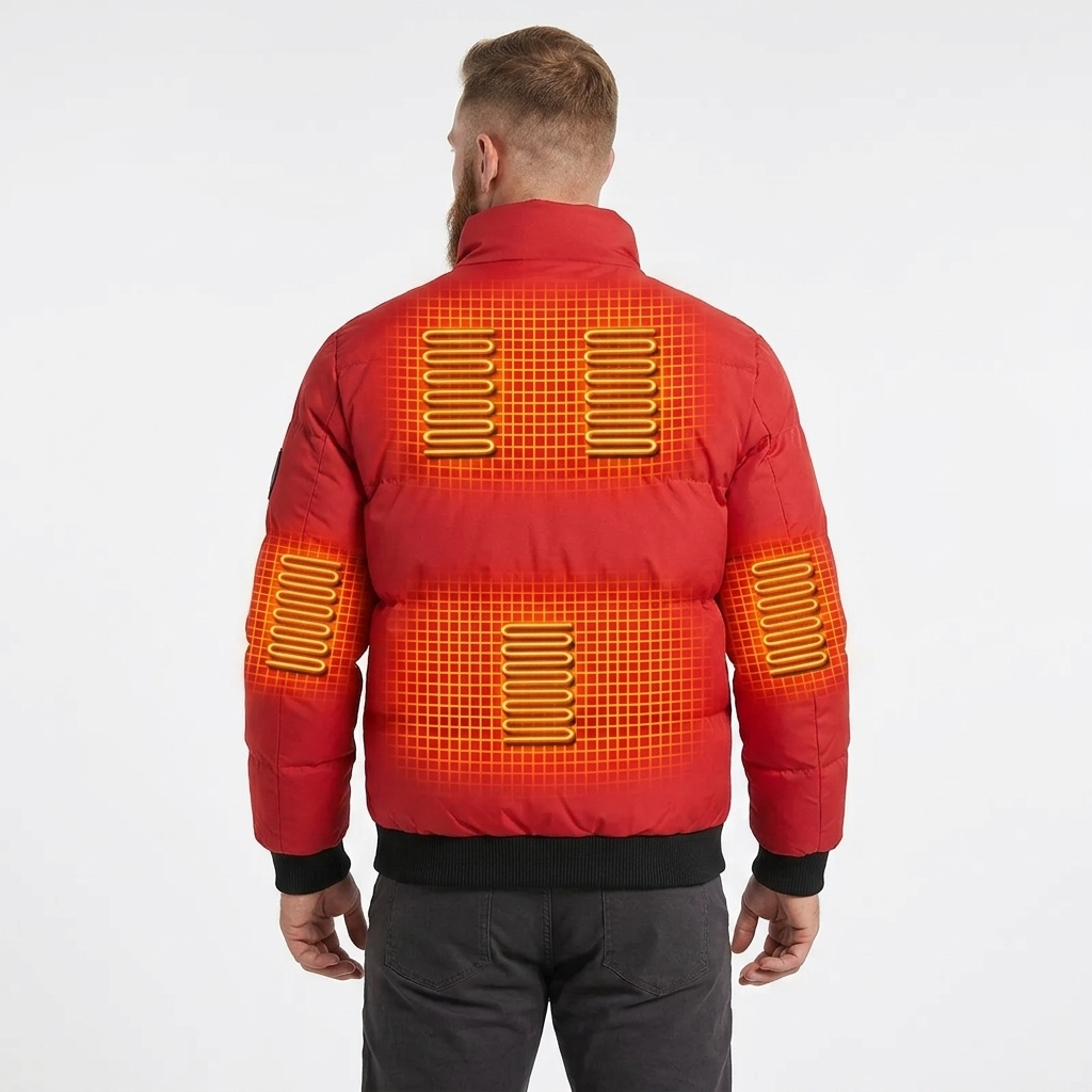 Men's Puffer Heated Jacket with Stand Collar & Zip Up | Winter
