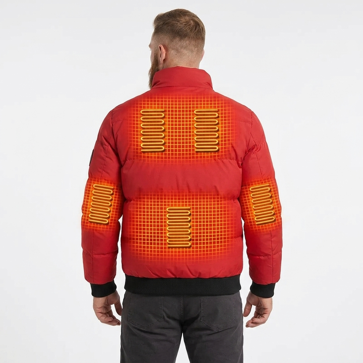 Men's Puffer Heated Jacket with Stand Collar & Zip Up | Winter