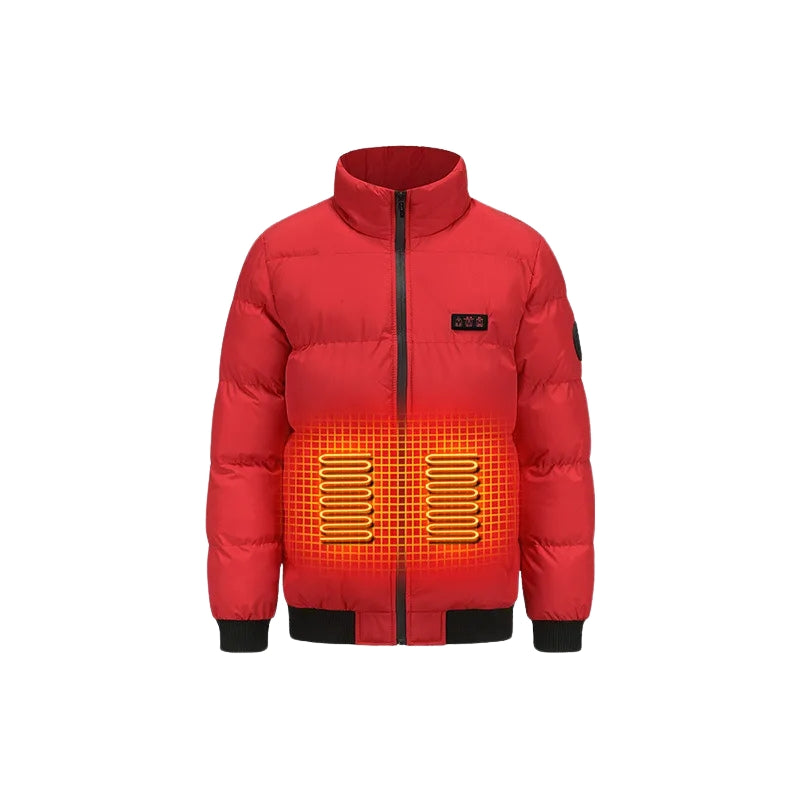 Men's Puffer Heated Jacket with Stand Collar & Zip Up | Winter
