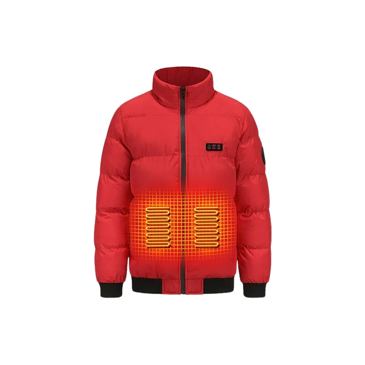 Men's Puffer Heated Jacket with Stand Collar & Zip Up | Winter