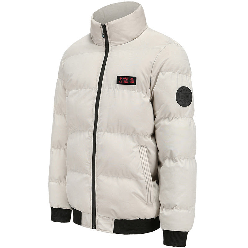 Men's Puffer Heated Jacket with Stand Collar & Zip Up | Winter
