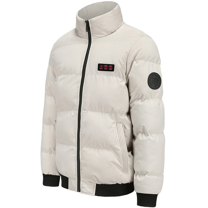 Men's Puffer Heated Jacket with Stand Collar & Zip Up | Winter